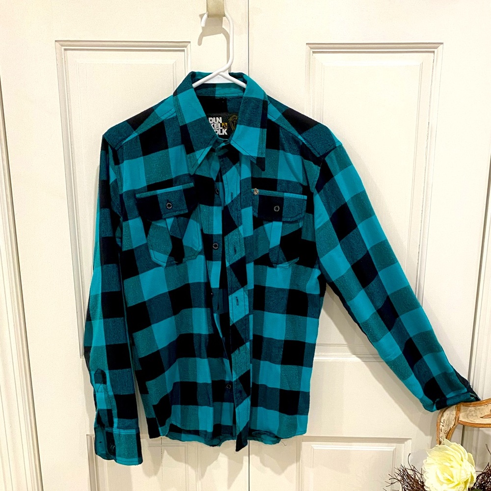 COPY - Men’s Turquoise and black plaid shirt